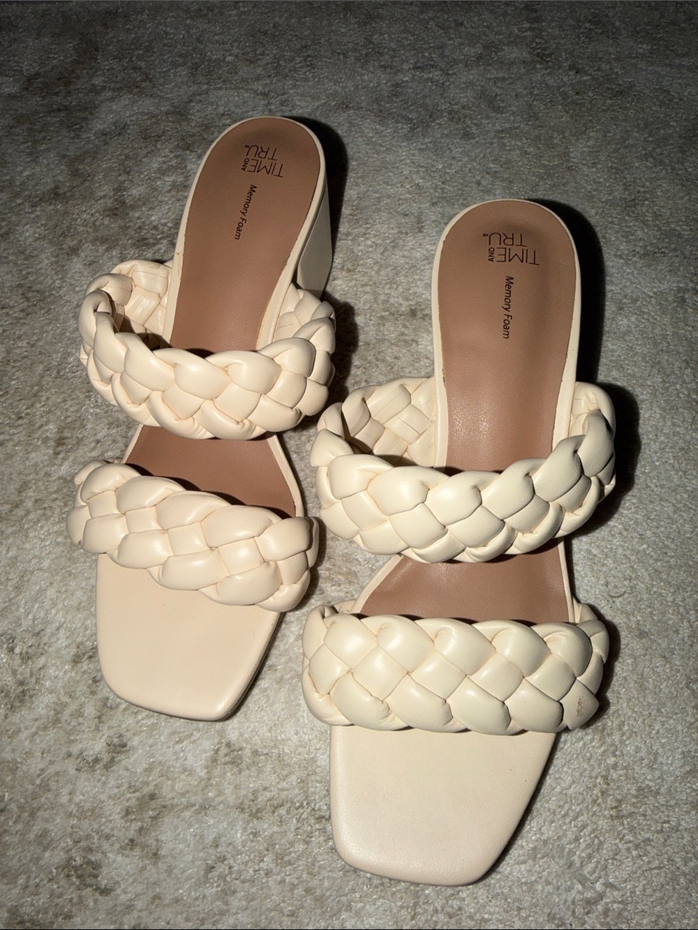 Time and Tru Cream Braided Double-Band Heeled Sandals